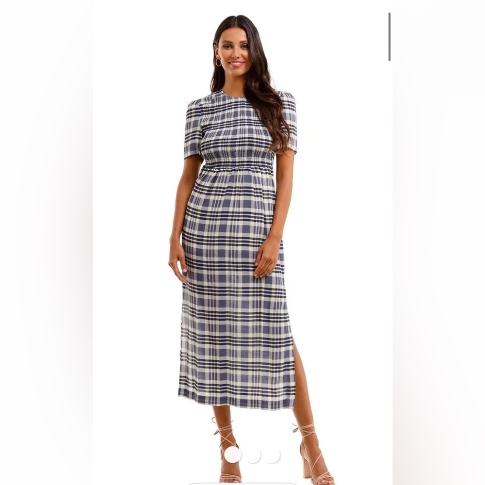Baum und pferdgarten plaid midi dress casual short sleeve NWT size EU34